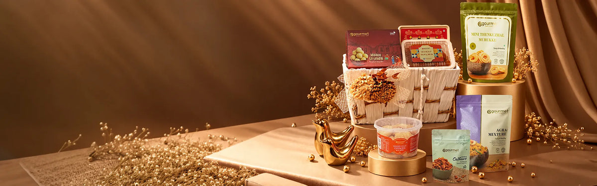 Gourmet gift hamper with assorted sweets and savouries